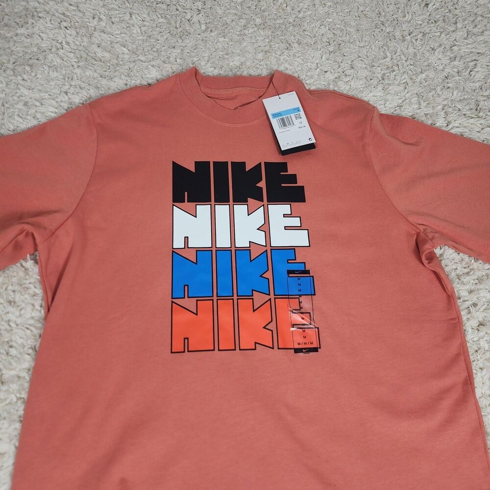 Nike Shirt Womens Medium Orange Loose Fit Nike Block Logo Graphic Tee Streetwear - Picture 4 of 10